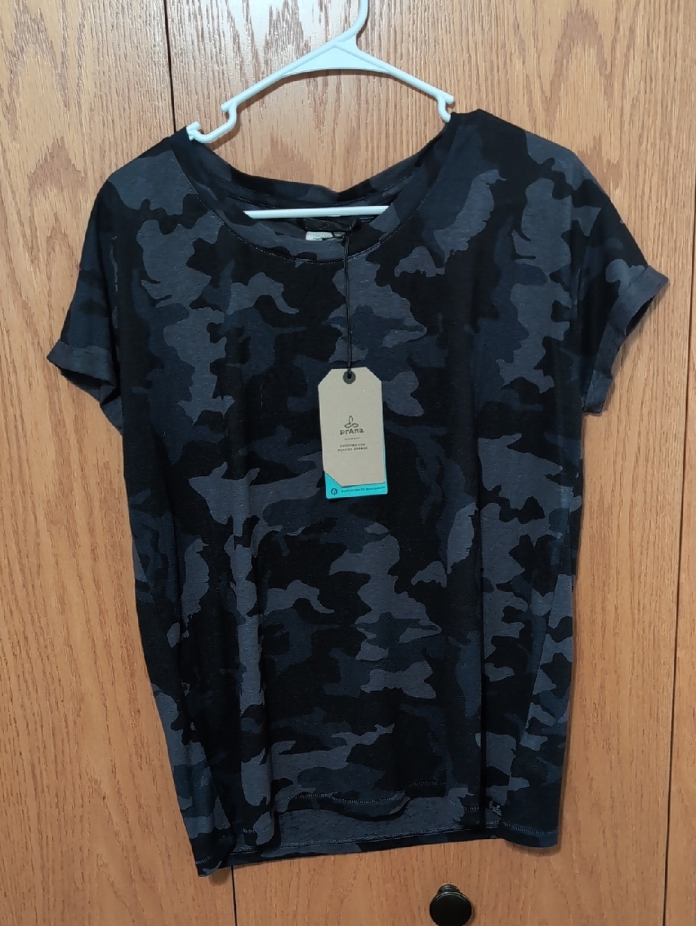 Prana Women's Short Sleeve Camo Tee in Black & Charcoal